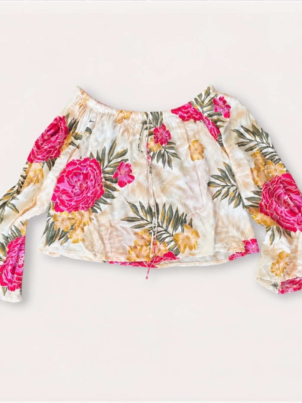 Billabong Floral Off-Shoulder Top in Pink and Yellow
